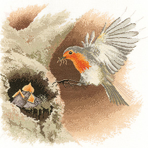 Cross stitch Robin in flight