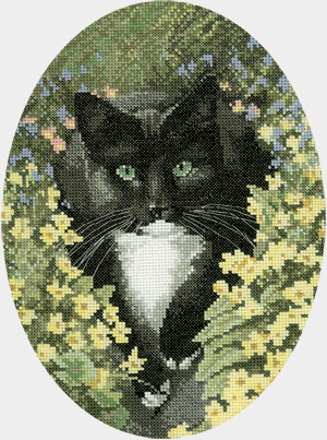 Cross stitch black and white cat