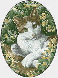 Cross stitch brown and white cat
