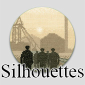 Vintage silhouette cross stitch pattern on canvas needlework