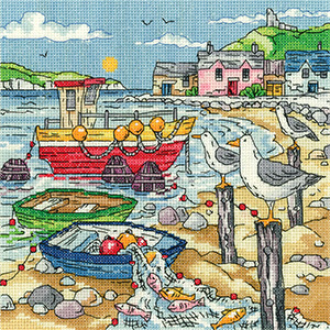 beach counted cross stitch Summer Shore by Heritage Crafts from the Karen Carter Collection Cross Stitch Kit flowers