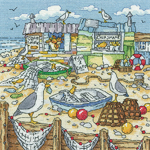 beach counted cross stitch Summer Shore by Heritage Crafts from the Karen Carter Collection Cross Stitch Kit flowers