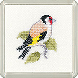 Cross stitch goldfinch coaster