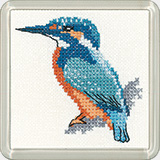 Cross stitch kingfisher coaster