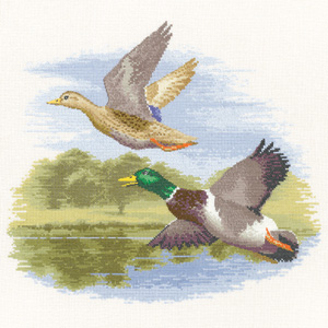 Cross stitch Mallard Ducks in flight