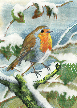 Cross stitch Robin in Winter