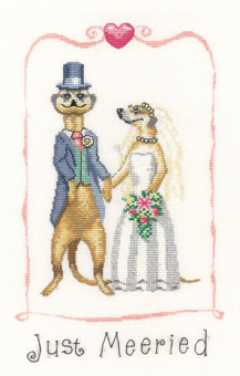 A cross stitch meerkat wedding sampler, by Peter Underhill